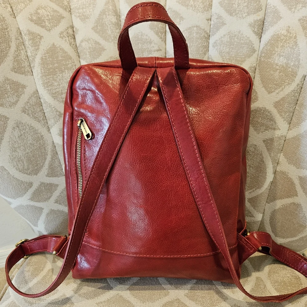 Borse In Pelle Red Italian Leather Backpack - Picture 2 of 6